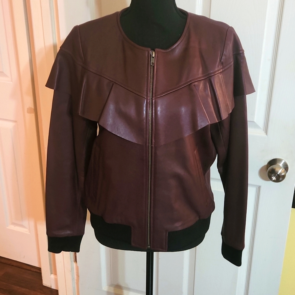 Genuine leather bomber jacket